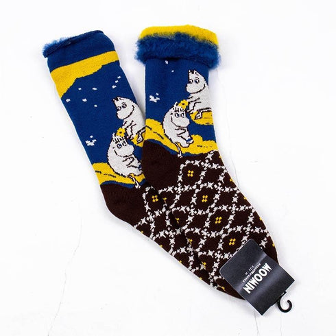 ソックス MOOMIN モコモコソックス ムーミンとフローレン ブルー サイズM 36-38 (22.5ー25cm)MO036MBL