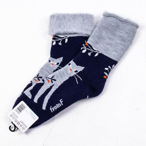 ソックス fromF モコモコソックス ネコ ネイビー サイズM 36-38 (22.5ー25cm)TV080MNV
