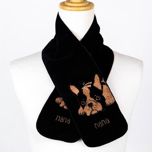 マフラー 横浜ナナ 湘南ナナ NANA ボタン付きナロータオルマフラー フレンチブルドック クロベージュ nn-tmf3-E