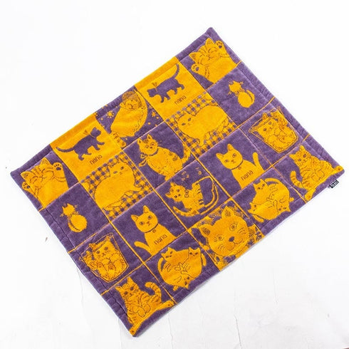 マット 横浜ナナ NANA デカマット パッチワーク風 ネコ グレーイエロー nn-dmt1-A