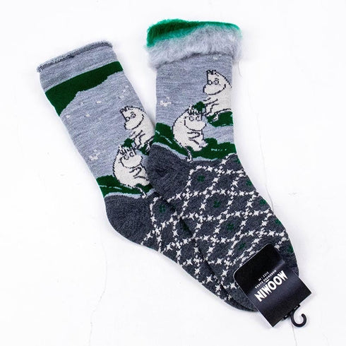 ソックス MOOMIN モコモコソックス ムーミンとフローレン ライトメルグレー  サイズM 36-38 (22.5ー25cm)MO036MLMG