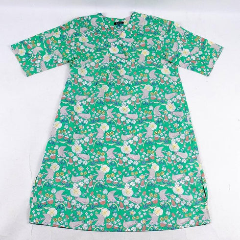【セール】ワンピース TUNIC ワンピースコレクション 60ローン 鳥と花 7分袖Vネックワンピース フリーサイズ SSS-43655-A