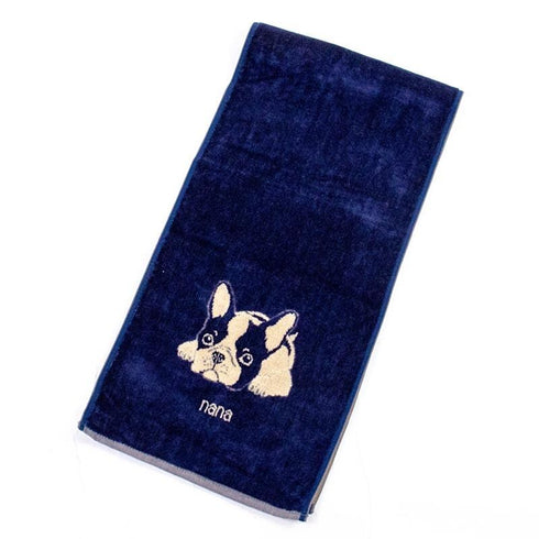 タオル 横浜ナナ 湘南ナナ NANA スポーツタオル フレンチブルドッグ柄 紺ベージュ nn-spt209