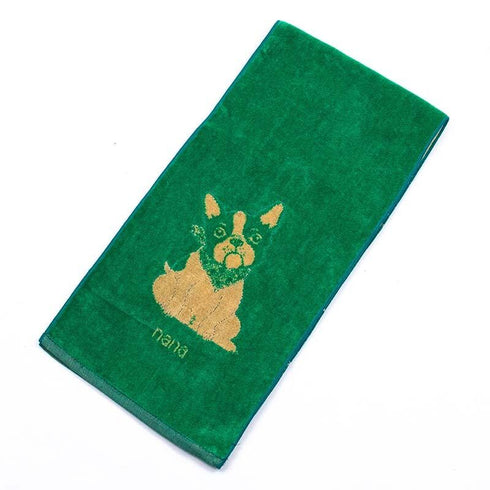 タオル 横浜ナナ NANA フェイスタオル ハーフ フレンチブルドック 座 グリーンベージュ nn-fth6-C