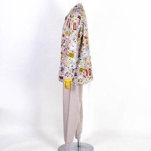 【セール】パジャマ TUNIC 40接結・レトロモノトン 襟付全開トレーナーパジャマ フリーサイズ グレー杢 AWS-29340-A