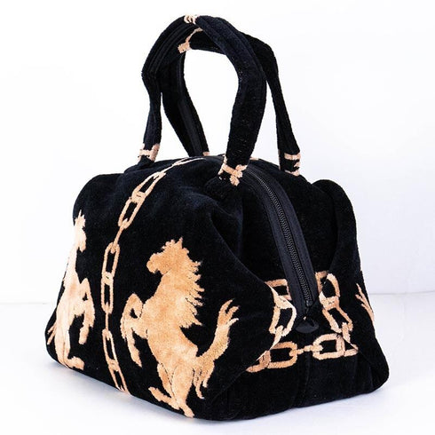 バッグ 横浜ナナ NANA ボストンバッグ中 ホース柄 クロベージュ nn-btm62