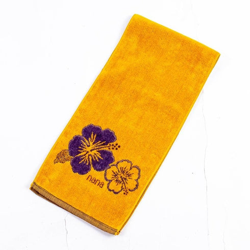 タオル 横浜ナナ 湘南ナナ NANA フェイスタオル ハーフ ハイビスカス柄 イエローグレー nn-fth35-D