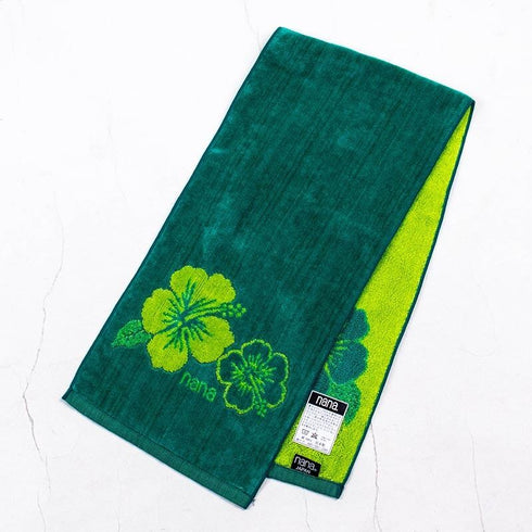 タオル 横浜ナナ 湘南ナナ NANA フェイスタオル ハーフ ハイビスカス柄 グリーンライトグリーン nn-fth35-F