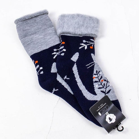 ソックス fromF モコモコソックス ネコ ネイビー サイズM 36-38 (22.5ー25cm)TV080MNV