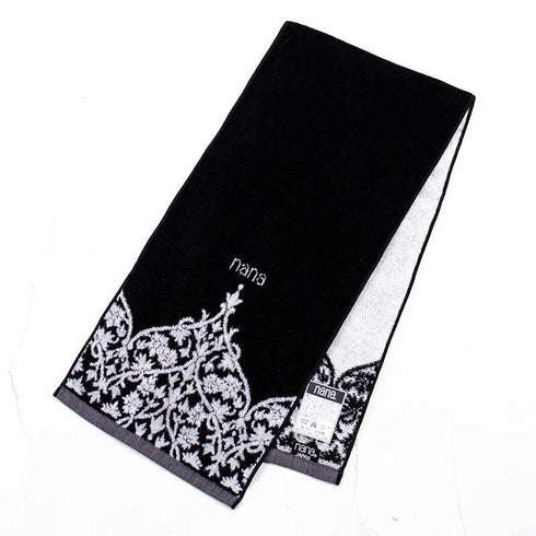 タオル 横浜ナナ 湘南ナナ NANA フェイスタオル ハーフ インディア柄 クロシロ nn-fth26-J