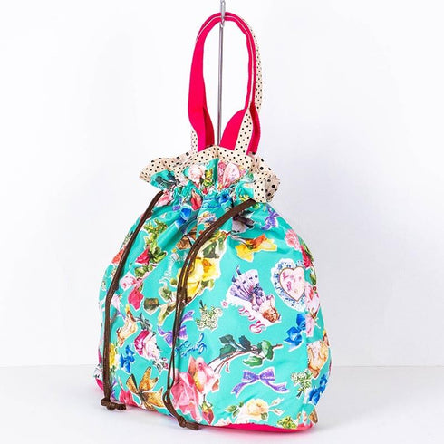 バッグ TUNIC タフタインクジェットプリント ゴールドリボンの巾着Bag ブルー 17429-A