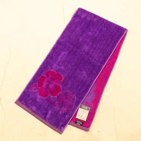 タオル 横浜ナナ 湘南ナナ NANA フェイスタオル ハーフ ハイビスカス柄 パープル濃パープル nn-fth35-E