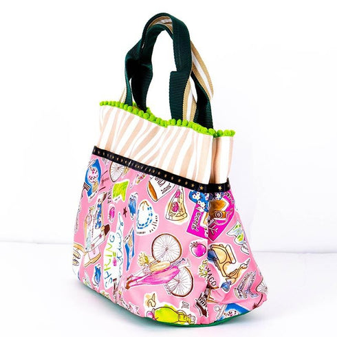 バッグ TUNIC タフタ転写プリント フレンチトラベルのミニBag ピンク 17367-A