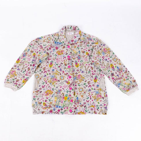 パジャマ TUNIC 60接結・リボンガール 襟付全開トレーナーパジャマ フリーサイズ グレー杢 29311-A