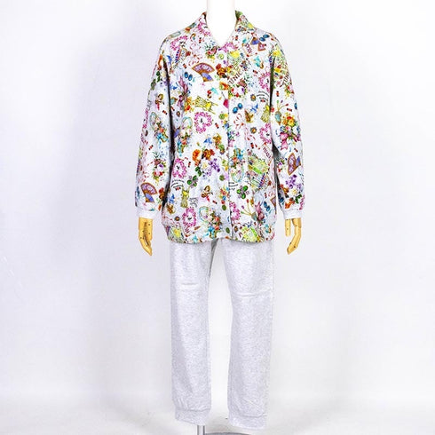 パジャマ TUNIC 40接結・リースエンジェル 襟付全開トレーナーパジャマ グレー杢 フリーサイズ 29334-C