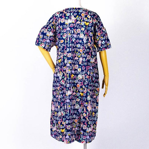 ワンピース TUNIC 80ローンサッカー ギャザー5分袖ワンピース フラワー フリーサイズ 53043-C