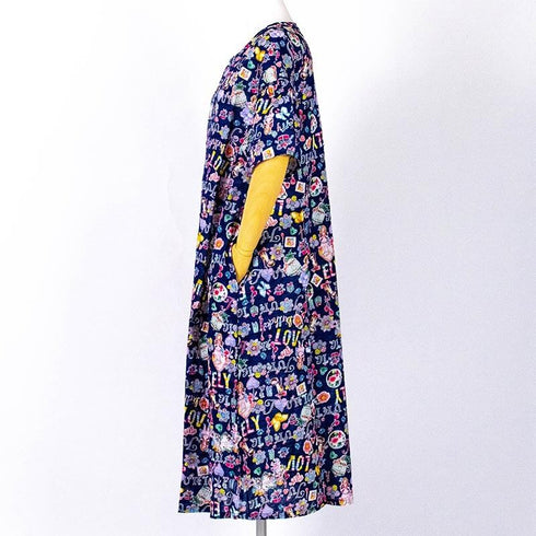 ワンピース TUNIC 80ローンサッカー ギャザー5分袖ワンピース フラワー フリーサイズ 53043-C