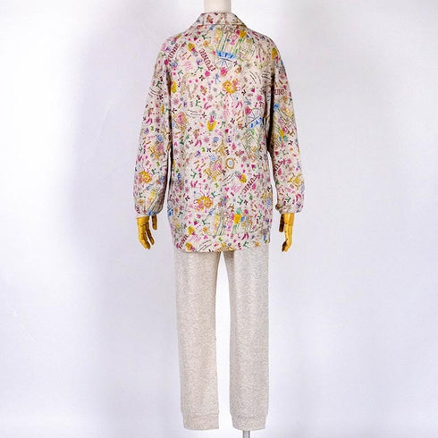 パジャマ TUNIC 60接結・リボンガール 襟付全開トレーナーパジャマ フリーサイズ グレー杢 29311-A