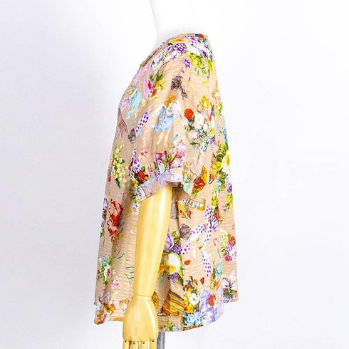 ブラウス TUNIC 80ローンパフサッカー・リボンエンジェル 5分袖ブラウスTシャツ ベージュ フリーサイズ 6327-B