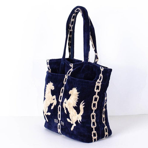 バッグ 横浜ナナ 湘南ナナ NANA トートポケットバッグ ホース柄 紺ベージュ nn-ttp4-B