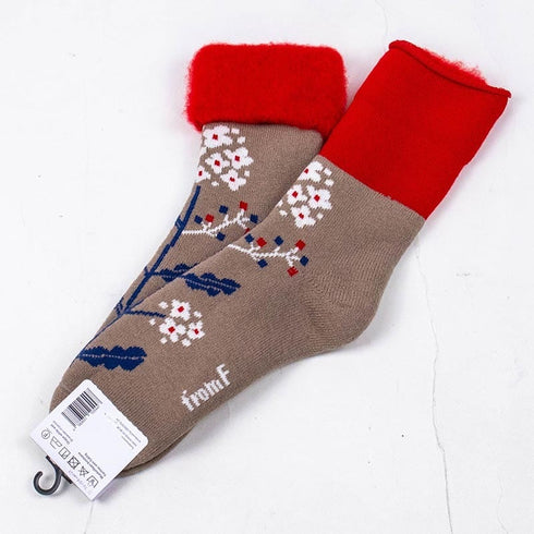 ソックス fromF モコモコソックス お花 ウォームグレー サイズM 36-38 (22.5ー25cm)TV084MWGY