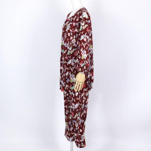 パジャマ TUNIC アクリル天竺・メイクアップキャラ 長袖ネックギャザートレーナーパジャマ フリーサイズ エンジ