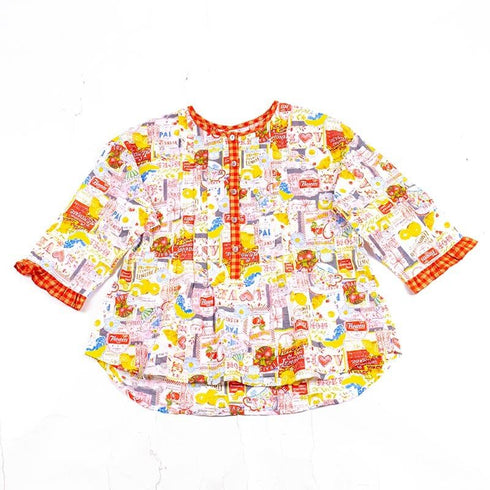 【セール】パジャマ TUNIC 80シルキーローンサッカー・レモネード 7分袖半開パジャマ フリーサイズ アカ AWS-26089-A