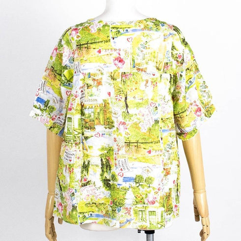 ブラウス TUNIC 80ローンサッカー・ファームガーデン 5分袖ブラウスT 黄緑 フリーサイズ 6655-A