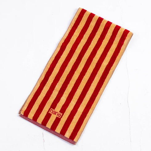 タオル 横浜ナナ 湘南ナナ NANA フェイスタオル ハーフ ストライプ柄 ベージュアカ nn-fth34-G