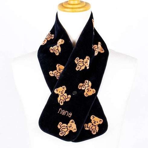 マフラー 横浜ナナ 湘南ナナ  NANA ボタン付きナロータオルマフラー ナナベア柄 クロベージュ nn-tmf9-F