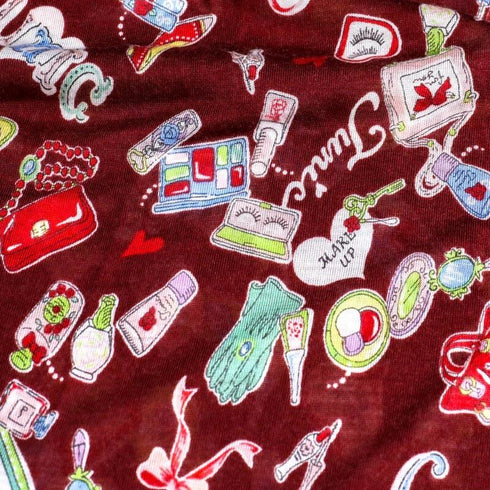 パジャマ TUNIC アクリル天竺・メイクアップキャラ 長袖ネックギャザートレーナーパジャマ フリーサイズ エンジ