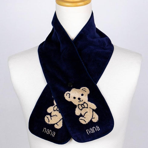 マフラー 横浜ナナ 湘南ナナ  NANA ボタン付きナロータオルマフラー ベア柄 紺ベージュ nn-tmf1-G