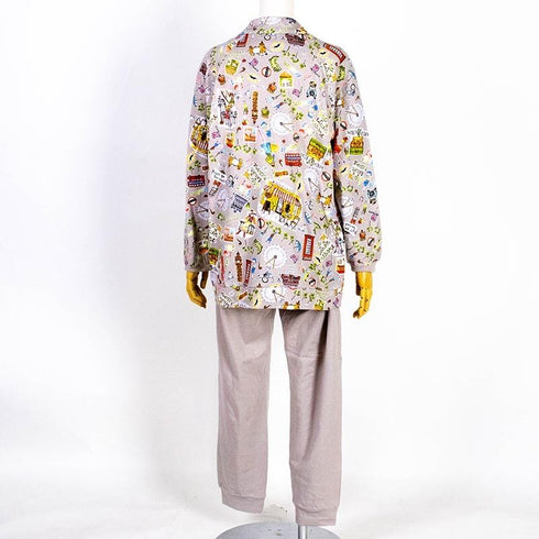 【セール】パジャマ TUNIC 40接結・ロンドン 襟付全開トレーナーパジャマ フリーサイズ ベージュ AWS-29338-A