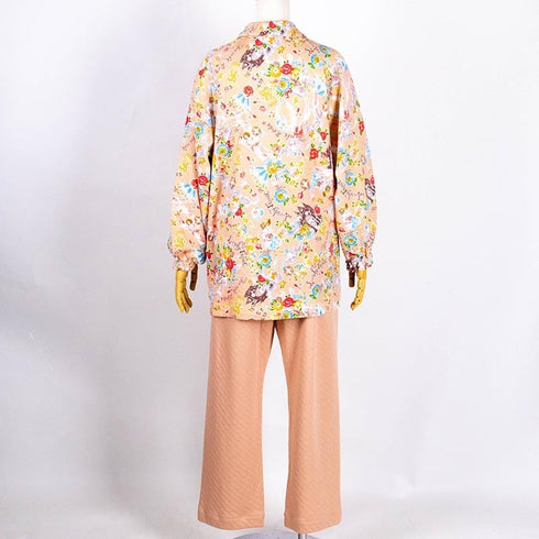 【セール】パジャマ TUNIC キャットキルト・お城 オレンジ フリーサイズ 襟付全開パジャマ AWS-49360-A