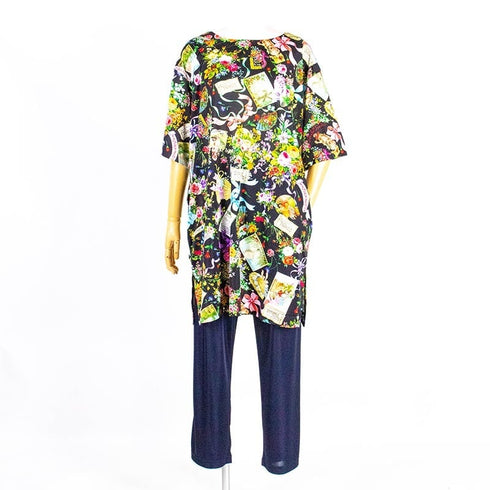 チュニック TUNIC ビスコラピア・オールハピネス 5分袖チュニック クロ 13418-D