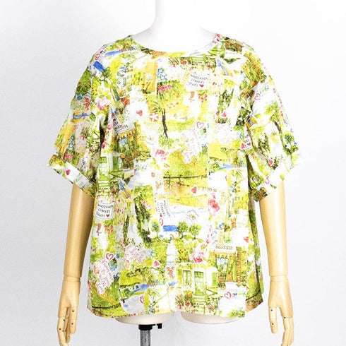 ブラウス TUNIC 80ローンサッカー・ファームガーデン 5分袖ブラウスT 黄緑 フリーサイズ 6655-A