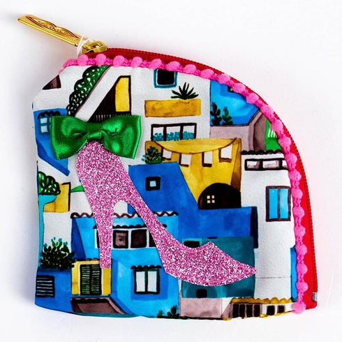 ポーチ TUNIC タフタインクジェットプリント マカロンタウンのヒールミニケース ブルー 18168-B