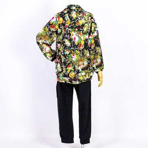 パジャマ TUNIC 40接結・ローズエンジェル 襟付全開トレーナーパジャマ クロ フリーサイズ 29336-B