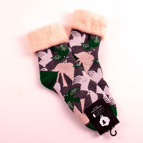 ソックス fromF モコモコソックス リントゥ/鳥 メルグレー サイズM 36-38 (22.5ー25cm)TV095MMGY