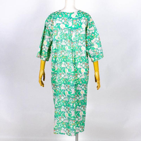 【セール】ワンピース TUNIC ワンピースコレクション 60ローン 鳥と花 7分袖Vネックワンピース フリーサイズ SSS-43655-A