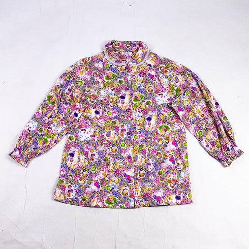 パジャマ TUNIC 60接結・小花メルヘン 襟付全開パジャマ パープル フリーサイズ 29327-B