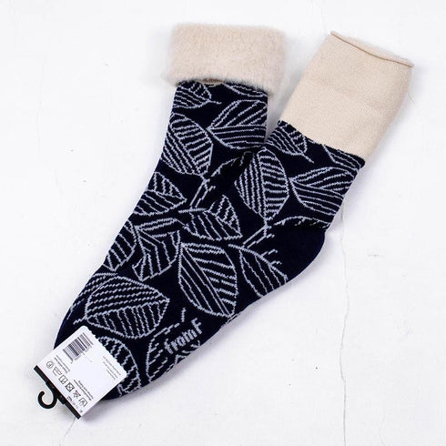 ソックス fromF モコモコソックス 葉 ネイビー サイズL 40-42 (26ー28.5cm)TV091LNV