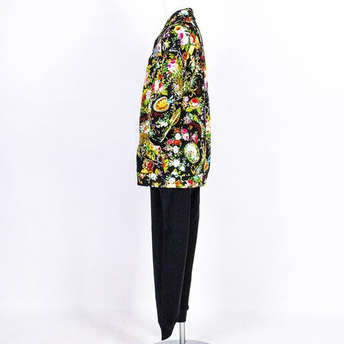 パジャマ TUNIC 40接結・ローズエンジェル 襟付全開トレーナーパジャマ クロ フリーサイズ 29336-B