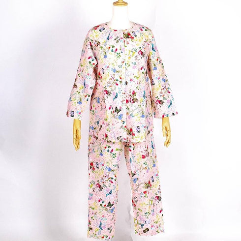 【セール】パジャマ TUNIC 60シルキーローンサッカー・スイートガーデン 長袖全開パジャマ フリーサイズ ピンク AWS-26093-B