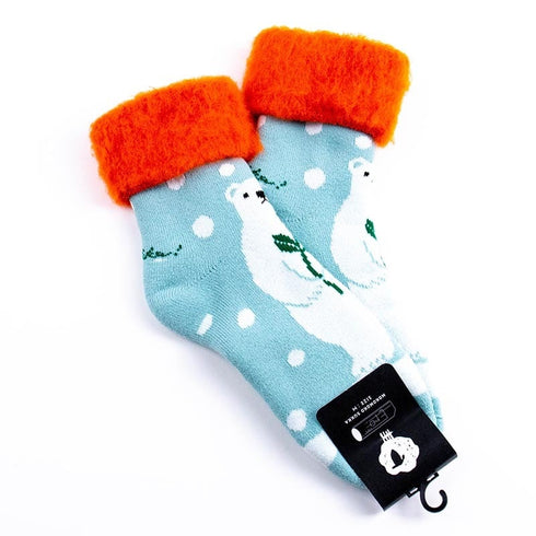 ソックス fromF モコモコソックス ヤーカルフ/しろくま アクア サイズM 36-38 (22.5ー25cm)TV096MAQ