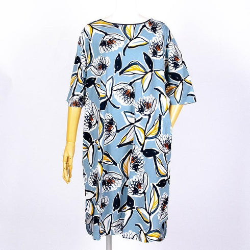 【セール】ワンピース TUNIC OTHER・6分袖チュニックワンピース ブルー フリーサイズ SSS-43919-A