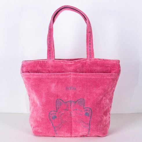 バッグ 横浜ナナ 湘南ナナ  NANA トートポケットバッグ バンザイネコ柄 ピンクグレーライン nn-ttp9-A