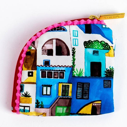 ポーチ TUNIC タフタインクジェットプリント マカロンタウンのヒールミニケース ブルー 18168-B