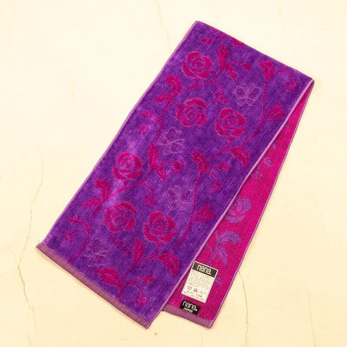 タオル 横浜ナナ 湘南ナナ NANA フェイスタオル ハーフ ローズパピヨン柄 パープル濃パープル nn-fth9-L