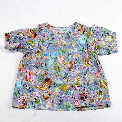 ブラウス TUNIC 80ローンパフサッカー・タウンウォーク 5分袖ブラウスTシャツ グレー フリーサイズ 6328-C